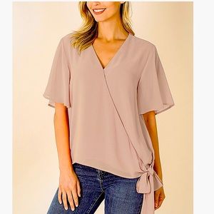 Layered, chiffon wrap blouse. Beautiful ash mocha color. Lightweight feminine XL